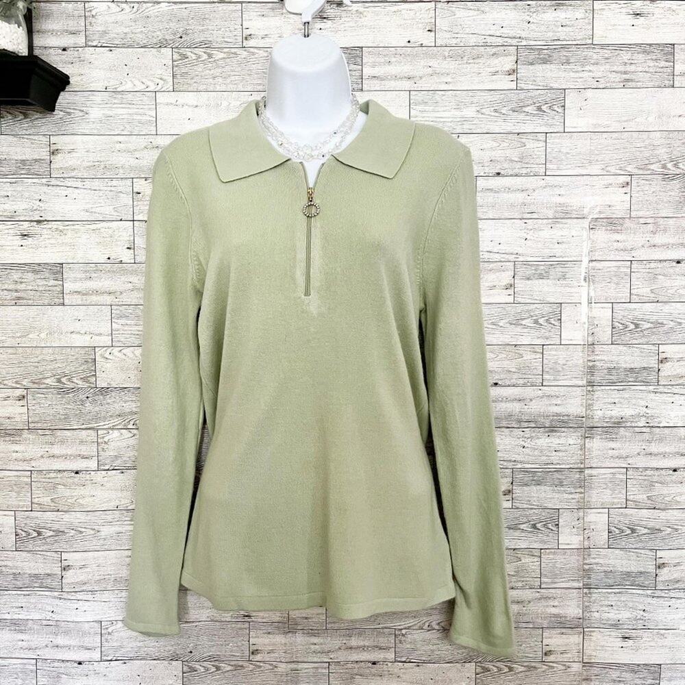 Luxe Mercer Street S Green Zip Sweater – Soft Knit Elevated Basic - Picture 3 of 9